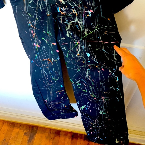 Vintage 90s Red Kap black utility coveralls, puffy paint splatter design - Picture 12 of 15